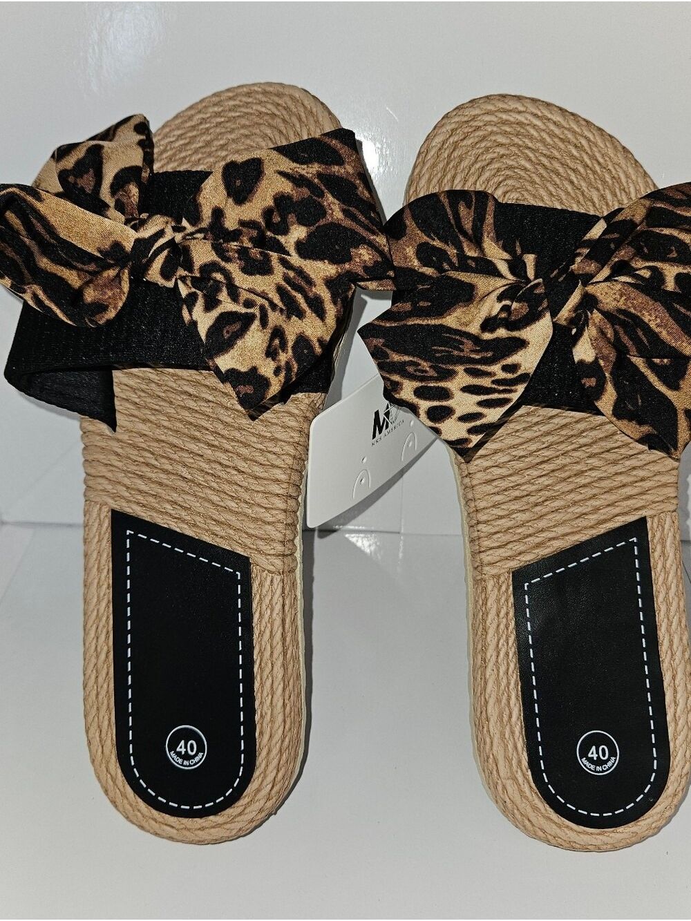 Leopard Print Bow Decor Flip-Flops Flat Sandals 7-9 - Picture 4 of 7